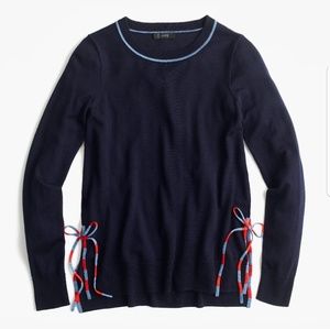 J Crew Sweater Merino Wool Side Slit Tie Sweater Navy Blue size XS Nautical